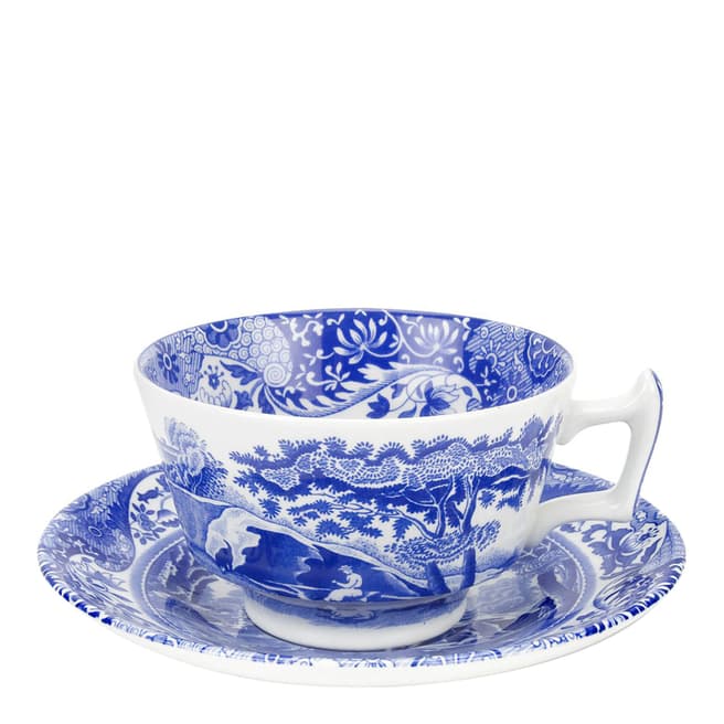 Spode Set of 4 Blue Italian Tea Cups & Saucers