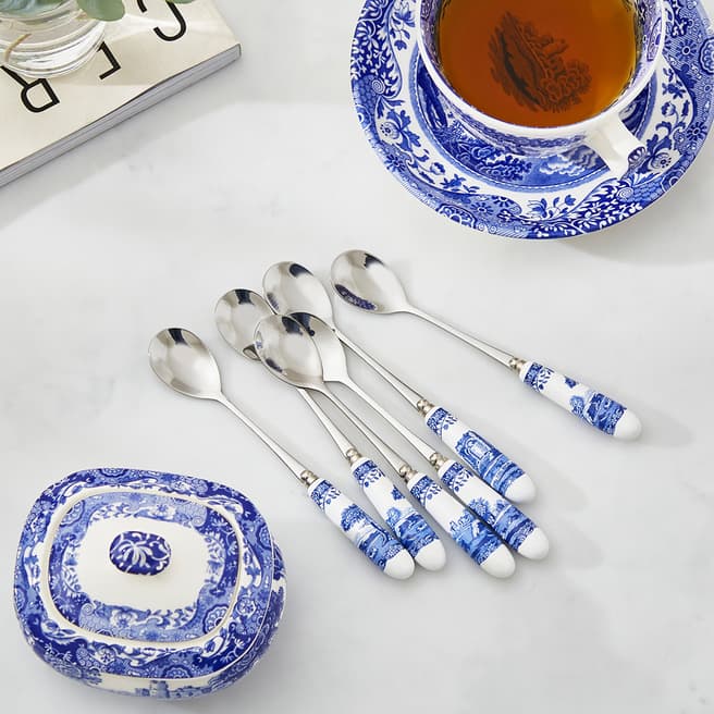 Spode Set of 6 Blue Italian Tea Spoons