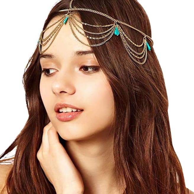 Liv Oliver Turquoise Gold Plated Head Piece
