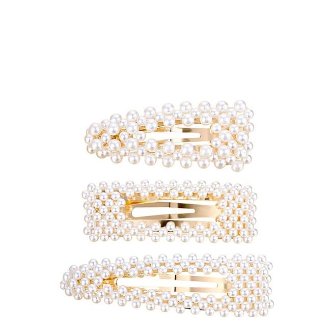 White label by Liv Oliver Gold Plated Multi Pearl Barrettes Set of 3