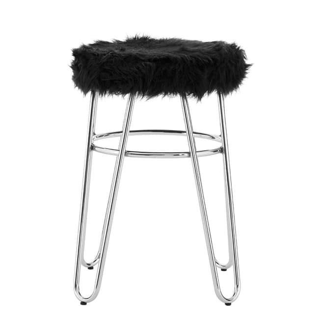 Fifty Five South District Hairpin Stool, Black Faux Fur, Chrome