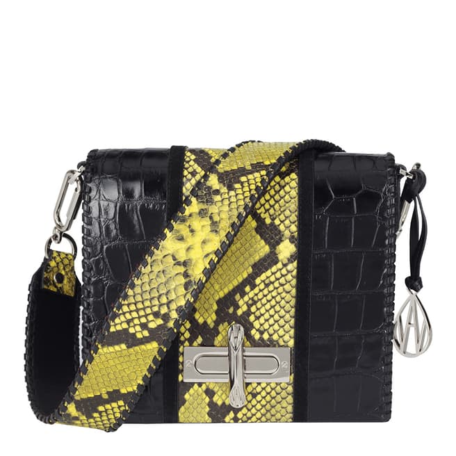 Amanda Wakeley Black Croc/Acid Python Stripe Costello Leather Bag