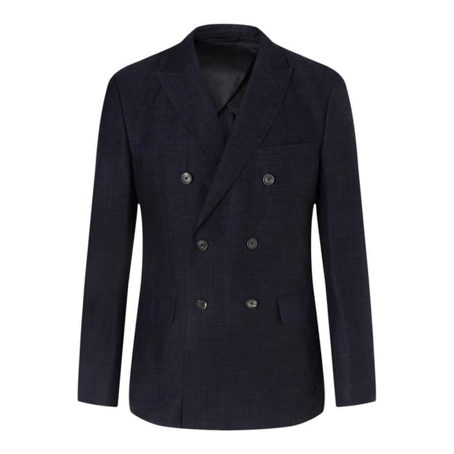 Jigsaw Navy Linen  Double Breasted Tailored Jacket