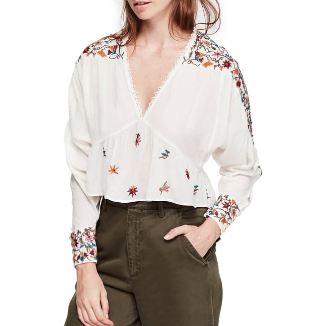 Free People Cream Ava Embroidery Blouse