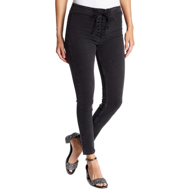 Free People Black High Lace Skinny Jeans
