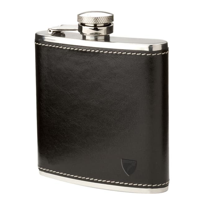 Aspinal of London Black Leather Classic 5oz Hip Flask