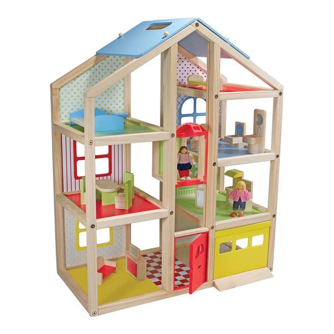 Melissa and Doug Wooden Hi Rise Dollhouse And Furniture Set
