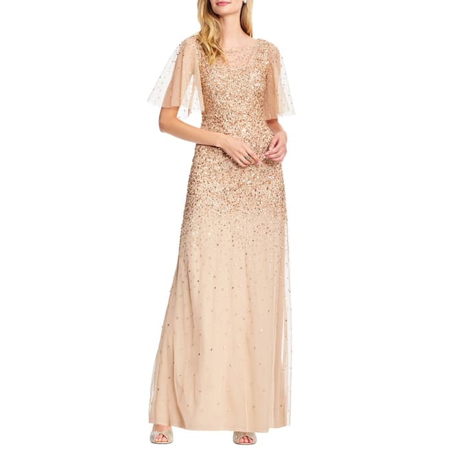 Adrianna Papell Champagne Beaded Long Dress