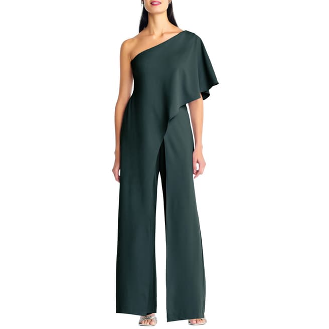 Adrianna Papell Dusty Emerald One Shoulder Jumpsuit