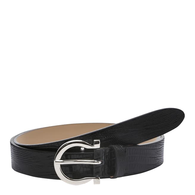 Laycuna London Women's Black Croc Leather Belt