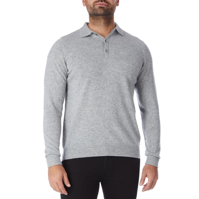 Pure Collection Heather Grey Cashmere Polo Shirt 