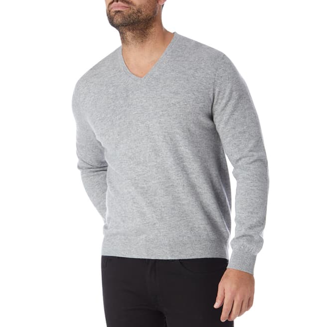 Pure Collection Heather Grey Cashmere V Neck Sweater