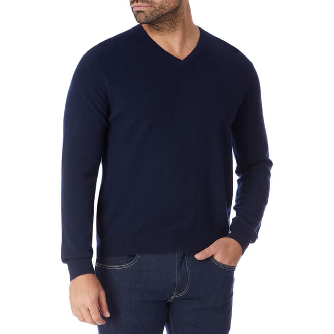 Pure Collection Navy Cashmere V Neck Sweater
