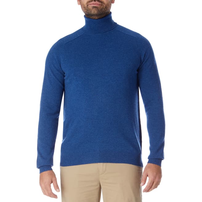 Pure Collection Heather Denim Cashmere Polo Neck Sweater