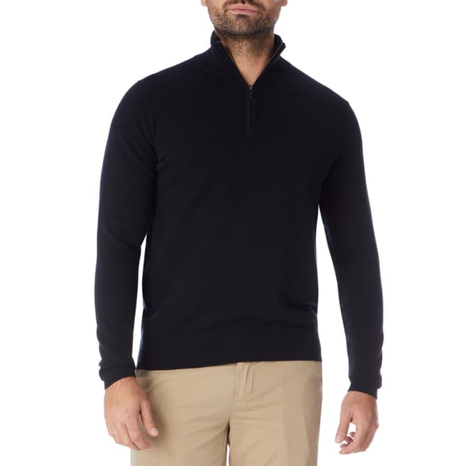 Pure Collection Black Cashmere Zip Neck Sweater 