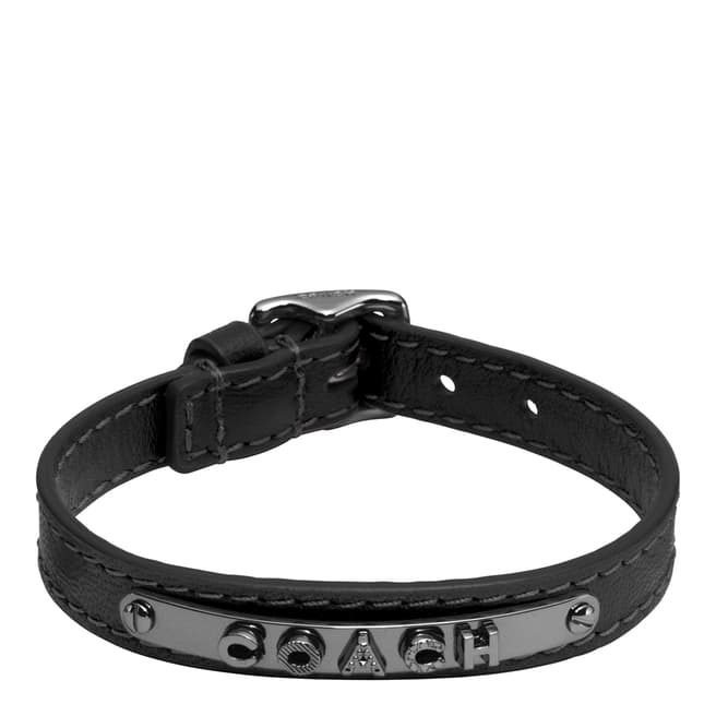Coach Black Leather Buckle Plaque Bracelet
