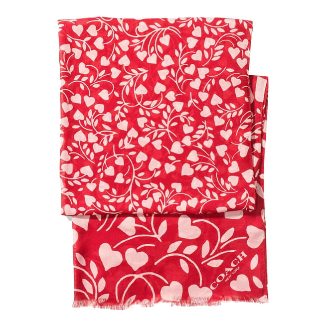 Coach Red Heart Print Oblong Scarf