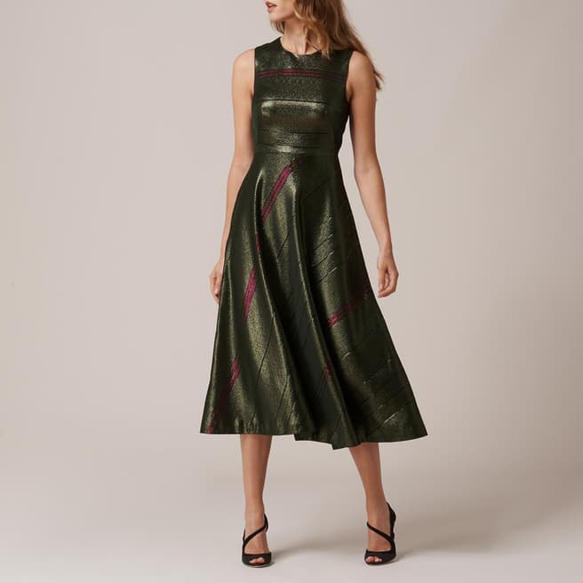 L K Bennett Multi/Khaki Lurex Stripe Polly Dress