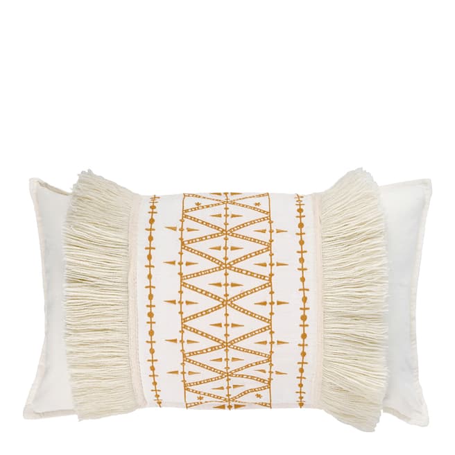 Febronie Embroidered Fringe 30x50cm Cushion Cover, Mustard