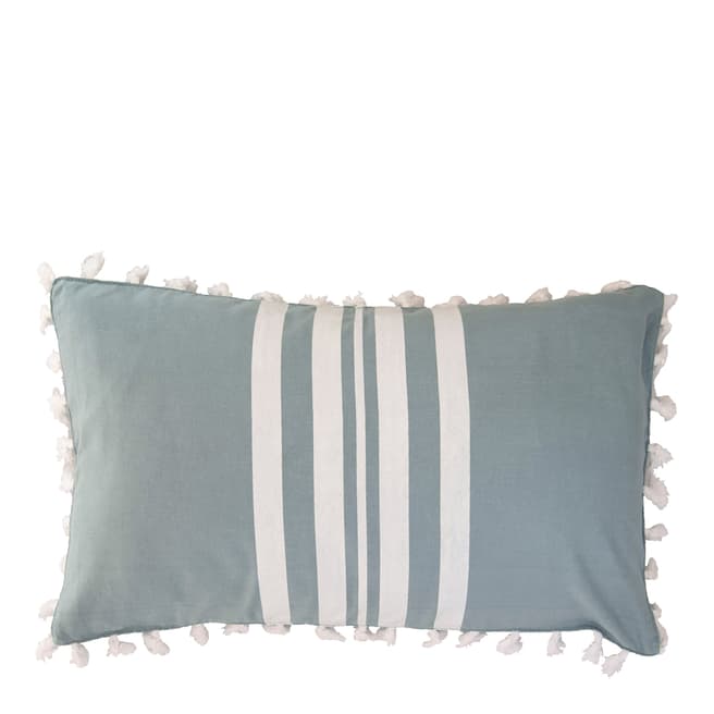 Febronie Stripe Pom Pom 30x50cm Cushion Cover, Aqua/White