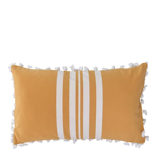 Febronie Stripe Pom Pom 30x50cm Cushion Cover, Mustard/White