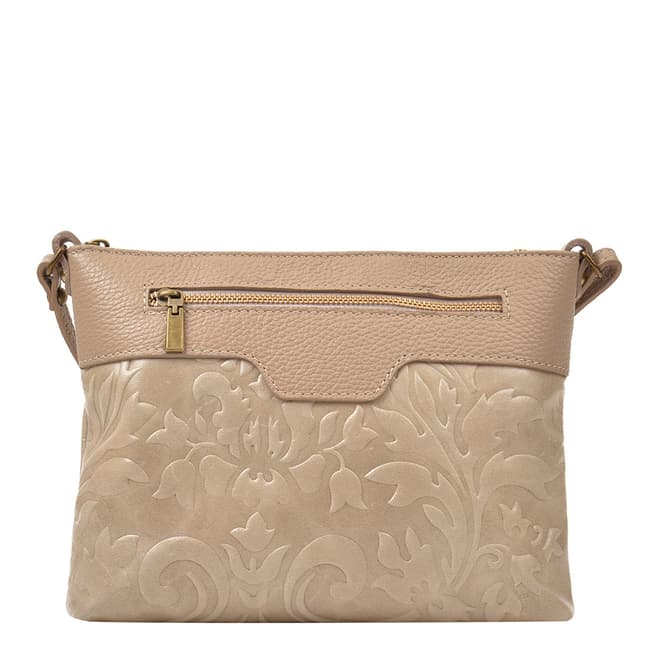 Renata Corsi Beige Floral Design Leather Shoulder Bag