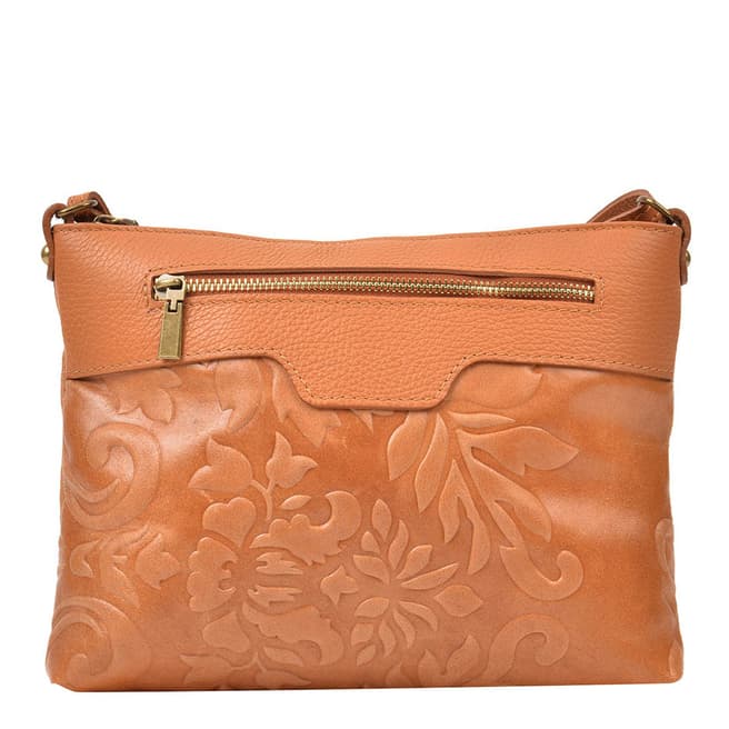 Renata Corsi Tan Floral Design Leather Shoulder Bag