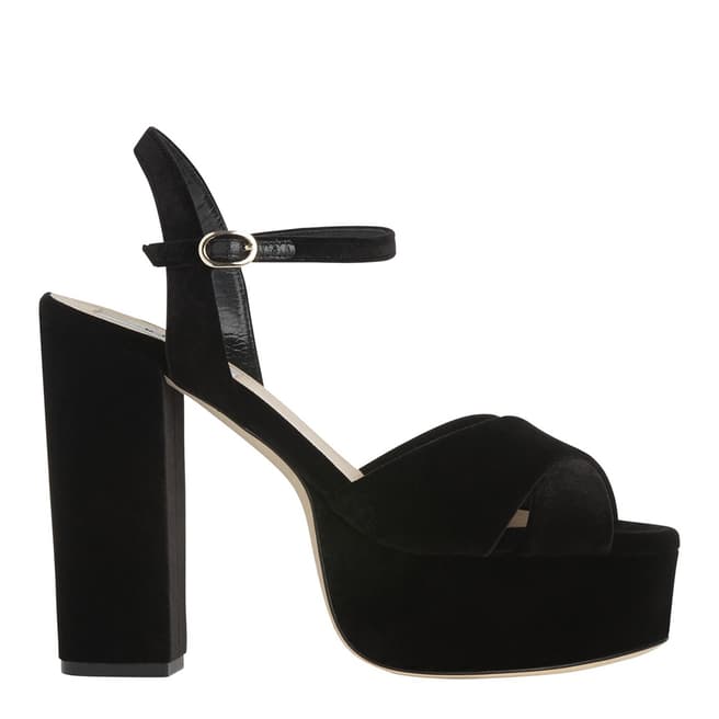 L K Bennett Black Velvet Elle Platform Heeled Sandals
