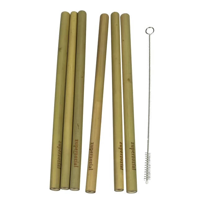 Zuperzozial Set of 6 Bamboo Straws with Brush