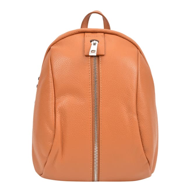 Mangotti Cognac Leather Front Zip Backpack