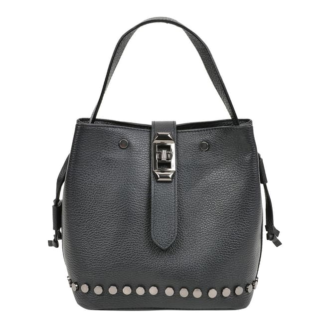 Mangotti Bags Black Leather Studded Bucket Bag
