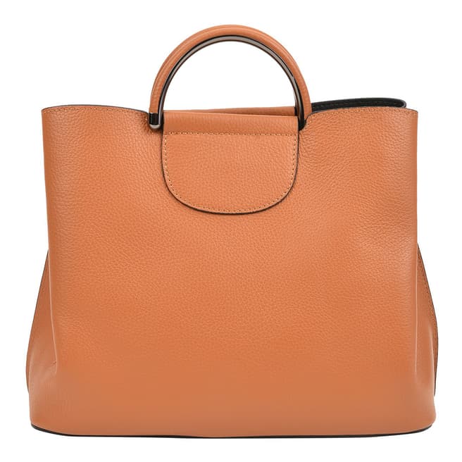 Mangotti Cognac Leather Top Handle Handbag