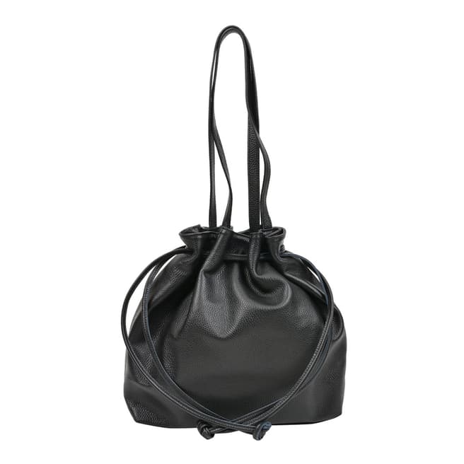 Mangotti Bags Black Leather Drawstring Bag