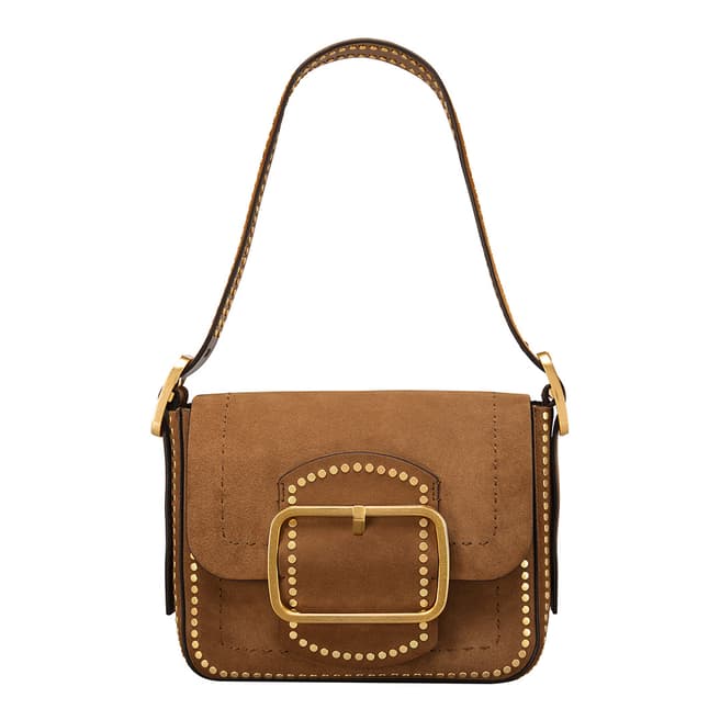 Tory Burch Brown Sawyer Stud Suede Small Shoulder Bag