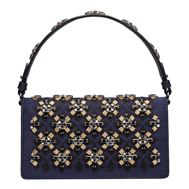 Tory Burch Navy Cleo Embellished Fold-Over Clutch