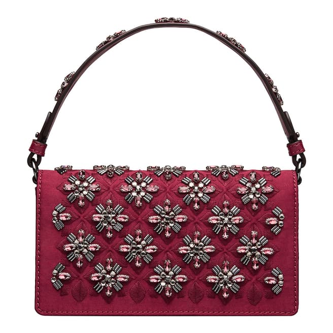 Tory Burch Red Cleo Embellished Fold-Over Clutch