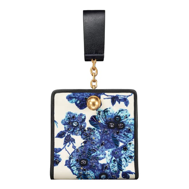 Tory Burch Blue Floral Darcy Embroidered Clutch
