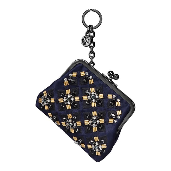 Tory Burch Navy Jeweled Coin Pouch Key Fob