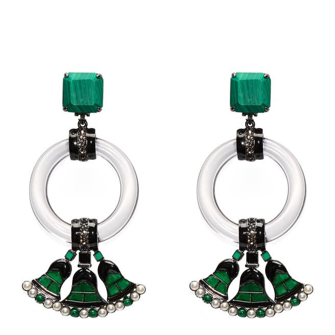 Tory Burch Emerald Malachite Deco Statement Earrings