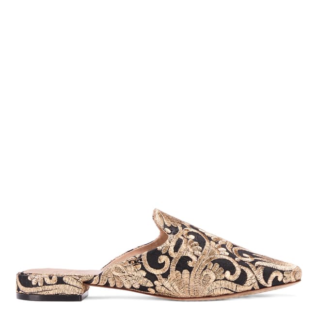 Tory Burch Black/Gold Baroque Carlotta Backless Loafers