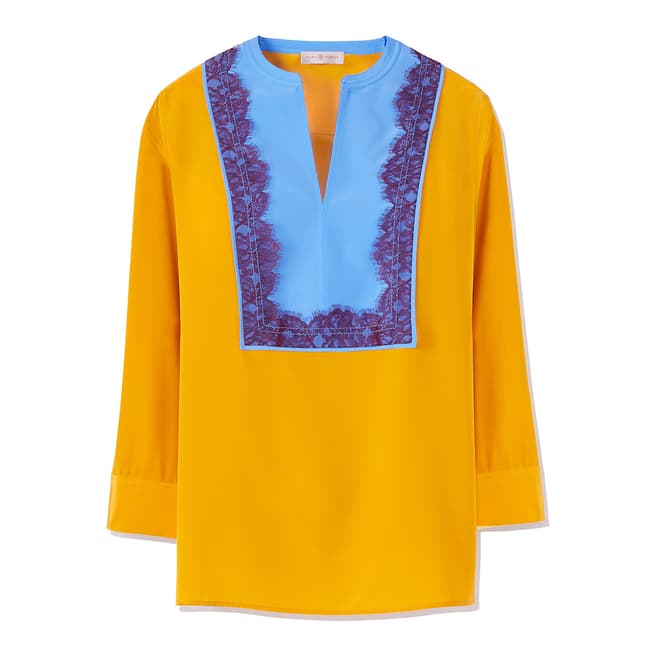 Tory Burch Yellow/Blue Claire Silk Tunic Top