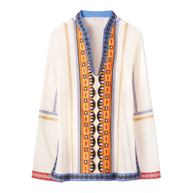 Tory Burch Ivory Stephanie Embroidered Tunic