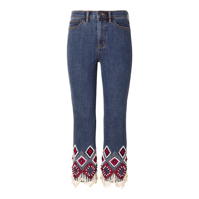 Tory Burch Blue Mia Cigarette Embellished Jeans
