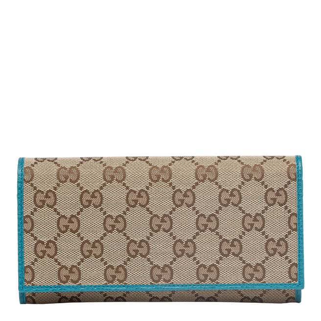 Gucci Teal/Beige Gucci Monogram Flap Over Wallet