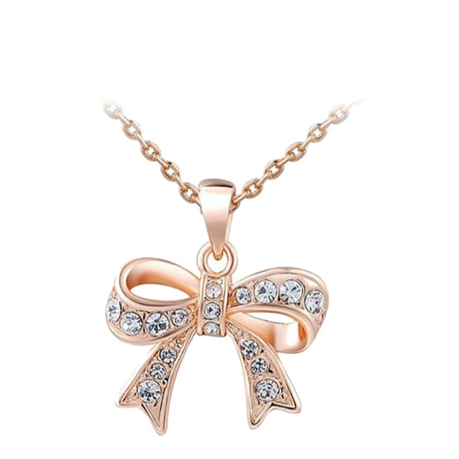 Ma Petite Amie Rose Gold Plated Bow Necklace with Swarovski Crystals