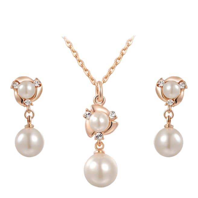 Ma Petite Amie Pearl Necklace And Earrings Set with Swarovski Crystals