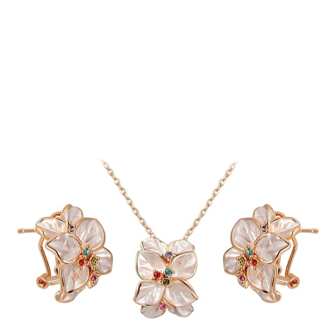 Ma Petite Amie Flower Petal Stud Necklace And Earrings Set with Swarovski Crystals