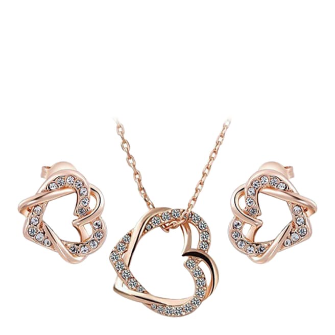 Ma Petite Amie Rose Gold Plated Heart Necklace And Earrings Set with Swarovski Crystals