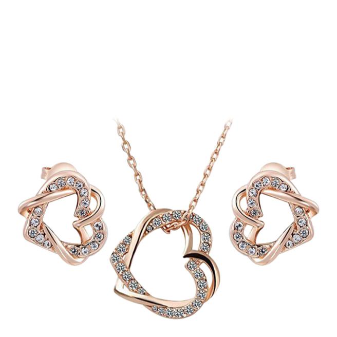 Ma Petite Amie Rose Gold Plated Heart Necklace And Earrings Set with Swarovski Crystals