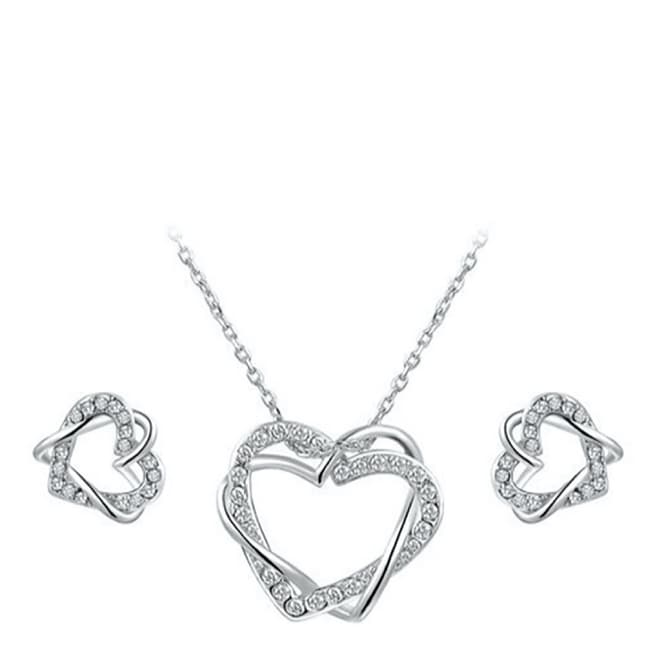 Ma Petite Amie Silver Heart Necklace And Earrings Set